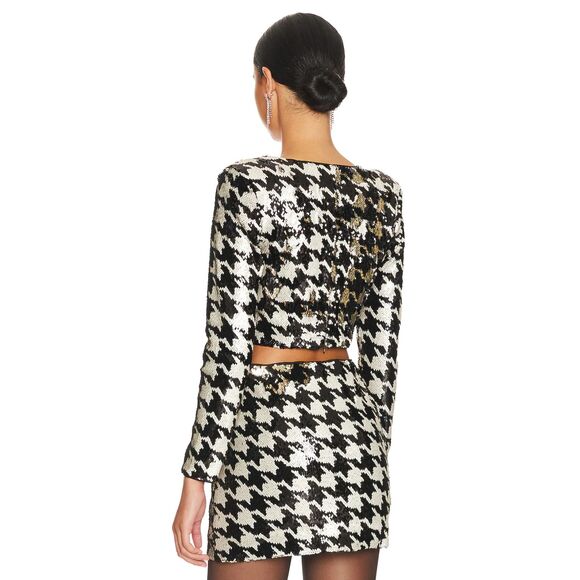 NWT ASTR the Label Darby Sequin Houndstooth Print Top & Mini Skirt Set Size: M - Picture 5 of 8